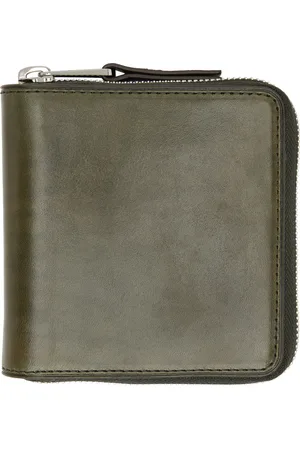 LEMAIRE Portefeuille à deux volets compact vert en cuir lustré à glissière