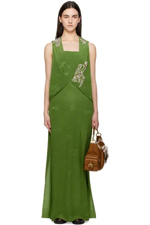 Erdem Robe midi sans manches drapée verte