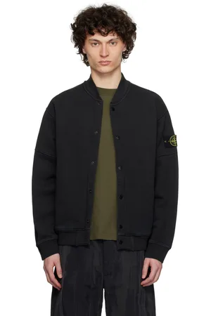 Stone Island Blouson aviateur noir en molleton tricoté en diagonale à effet vieilli emblématique