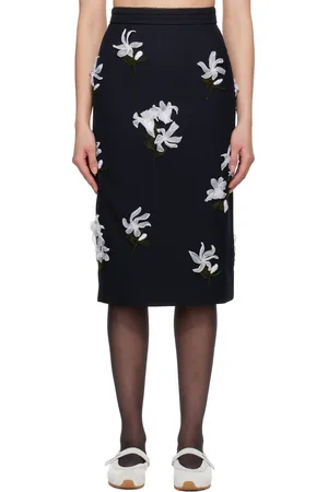 Shushu/Tong Jupe midi bleu marine à ornements brodés au ruban