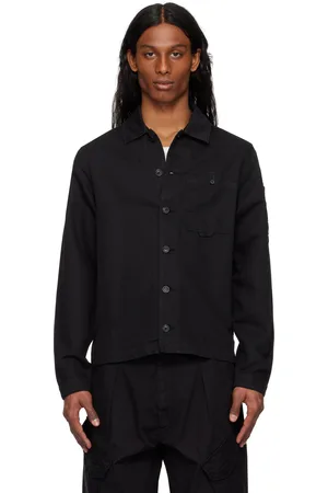 C.P. Company Surchemise noire en coton et lin à lentille