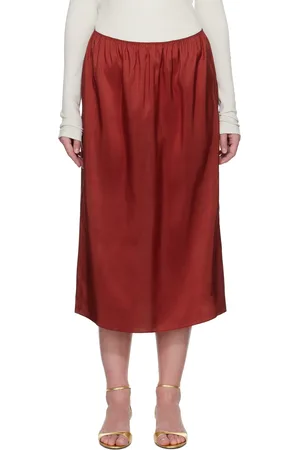 Carven Jupe midi à enfiler rouge en voile de soie
