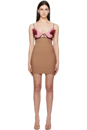 Nensi Dojaka Robe courte Celina brun clair et rose à garnitures florales