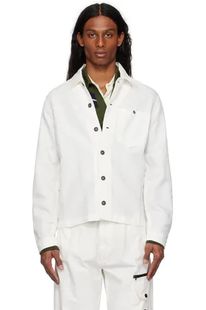 C.P. Company Surchemise blanc cassé en coton et lin à lentille