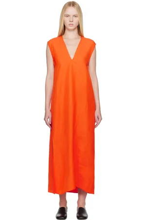 STUDIO NICHOLSON Robe midi Lise orange en lin