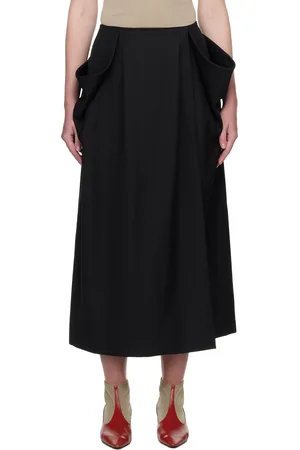 Carven Jupe midi noire en grain de poudre à assemblage portefeuille