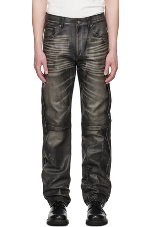 424 FAIRFAX Pantalon noir en cuir à cinq poches