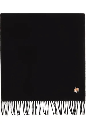 Maison Kitsuné Écharpe noire en laine à écusson