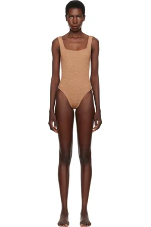 Hunza G Maillot de bain brun à encolure carrée