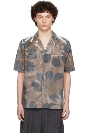 DRIES VAN NOTEN Chemise brun et blanc à motif fleuri teint à la main