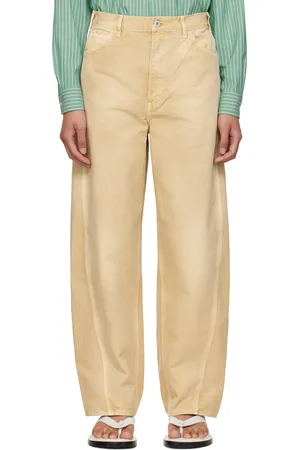Auralee Pantalon beige en coutil de coton bio