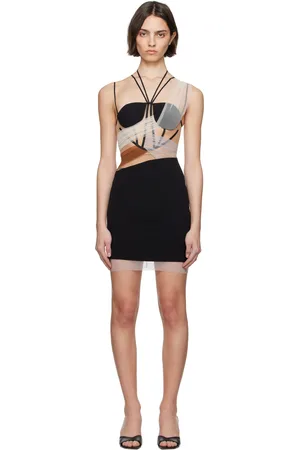 Nensi Dojaka Robe courte Sacha noire à corsage et à panneaux transparents