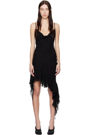 MISBHV Robe courte noire à bretelles et à garniture à volants