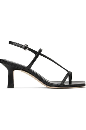 Aeyde Sandales à talon Elise noires en cuir à bout carré ouvert