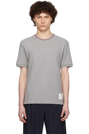 Thom Browne T-shirt à manches courtes gris à revers en tricot côtelé