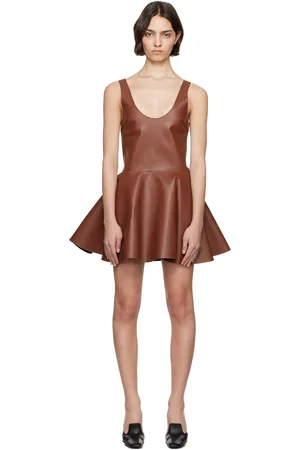 J.W.Anderson Robe courte brune en cuir à ourlet évasé
