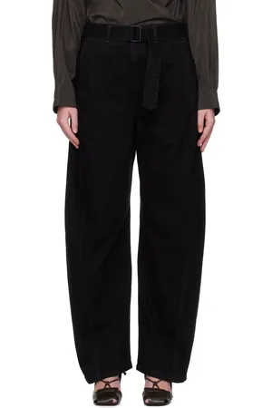 LEMAIRE Jean noir à ceinture et à coutures extérieures torsadées