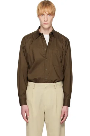 Auralee Chemise brune en popeline typewriter de coton Finx lavée