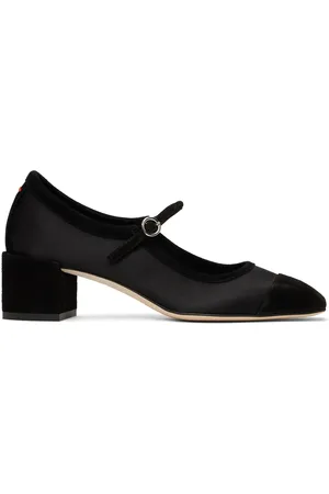 Aeyde Chaussures de style Charles IX à talon Aline noires en satin et en suède de chevreau