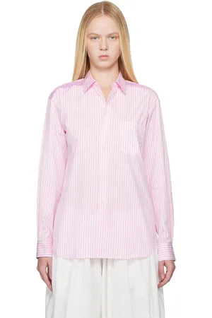 Comme des Garçons Chemise rose et blanc à rayures et à garnitures à motif guingan