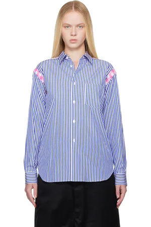Comme des Garçons Chemise bleu et blanc à rayures et à garnitures à motif guingan