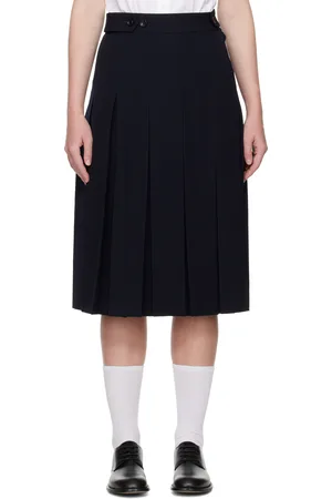 Comme des Garçons Jupe midi bleu marine en laine à taille boutonnée et à plis