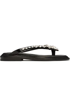 Simone Rocha Tongs noires à appliqué floral à ornements facettés