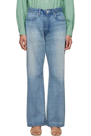 Auralee Jean bleu en denim à lisière à effet délavé