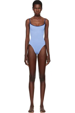 Hunza G Maillot de bain Pamela bleu à garniture contrastante bleu marine
