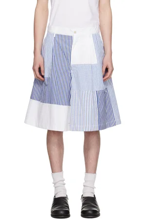 Comme des Garçons Short blanc et bleu marine à patchwork et à rayures