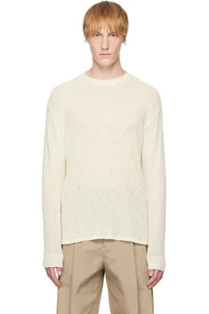 YOKE Pull blanc cassé en tricot transparent de coton