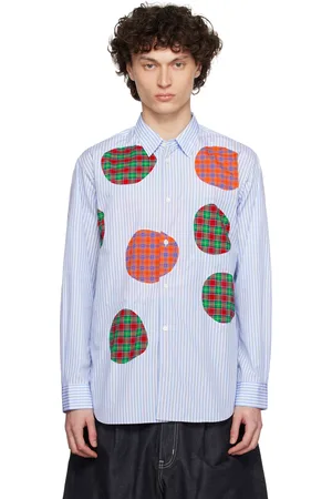 Comme des Garçons Chemise bleue en popeline de coton teint en fil à rayures et à carreaux