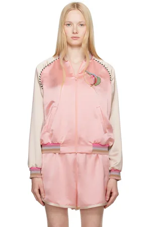 Anna Sui Blouson aviateur Souvenir rose en satin à images et logo brodés