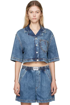 Moschino Chemise écourtée bleue à poche à image