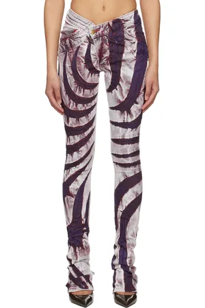 Masha Popova Jean skinny mauve et blanc à découpes en V