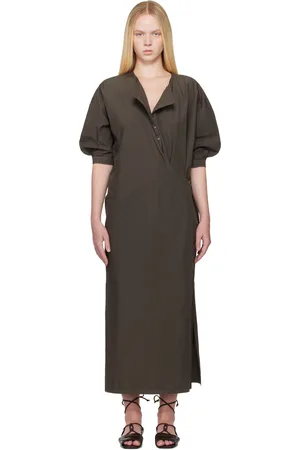 LEMAIRE Robe midi à manches courtes brune à assemblage torsadé