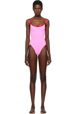 Hunza G Maillot de bain Pamela rose à garniture contrastante rouge
