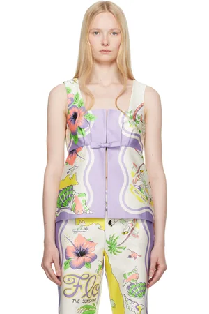 Anna Sui Haut sans manches mauve et blanc cassé à boucle et à imprimé Florida