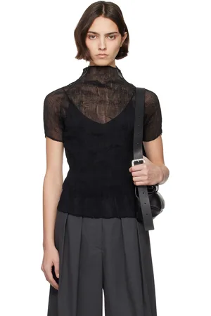 Issey Miyake Col roulé BK/WT-56 noir en crêpe chiffon torsadé