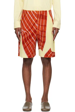Issey Miyake Short jaune et orange à motif écossais Windswept