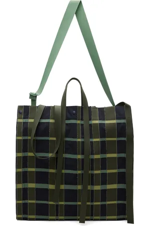 Issey Miyake Cabas bleu marine et kaki à motif écossais Windswept