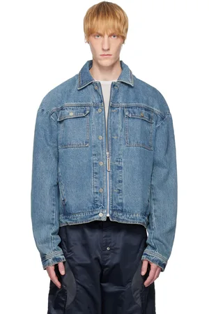 Spencer Badu Blouson bleu en denim à glissière