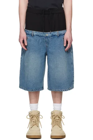 Spencer Badu Short bleu et noir en denim à taille basse