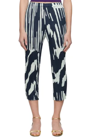 PLEATS PLEASE ISSEY MIYAKE Pantalon bleu marine et bleu à motif Refraction
