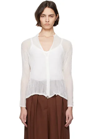 Issey Miyake Chemisier BK/WT-56 blanc en crêpe chiffon torsadé