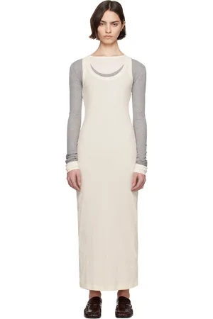 Jil Sander Robe longue étagée grise à manches longues