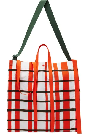 Issey Miyake Cabas blanc et orange à motif écossais Windswept