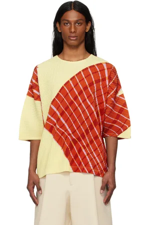 Issey Miyake T-shirt jaune et orange à motif écossais Windswept