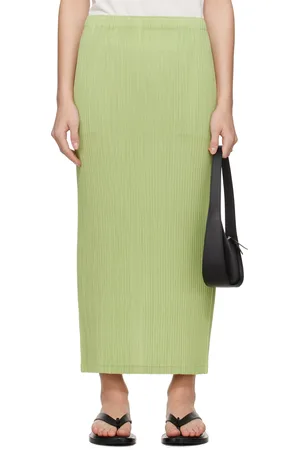 Issey Miyake Jupe longue verte à plissures Hatching