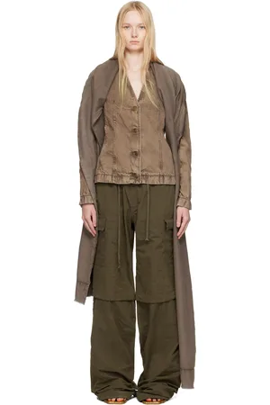 Masha Popova Blouson asymétrique brun en denim à garniture de style foulard exclusif à SSENSE